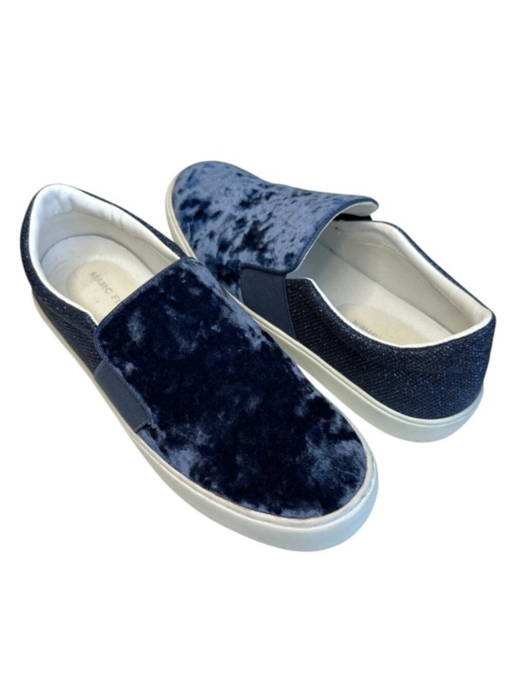 Marc Fisher Calie Blue Velvet and Sparkle Slip-on Sneaker Shoes, 8.5 Artsy
